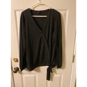 Plus size Curlbiuty Black Button Up Top with Side Tie XXL